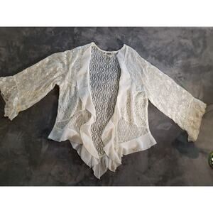 Vtg JBS LTD Ivory Floral Sheer Chiffon Long Sleeve Top Womens Plus 2X Whimsical